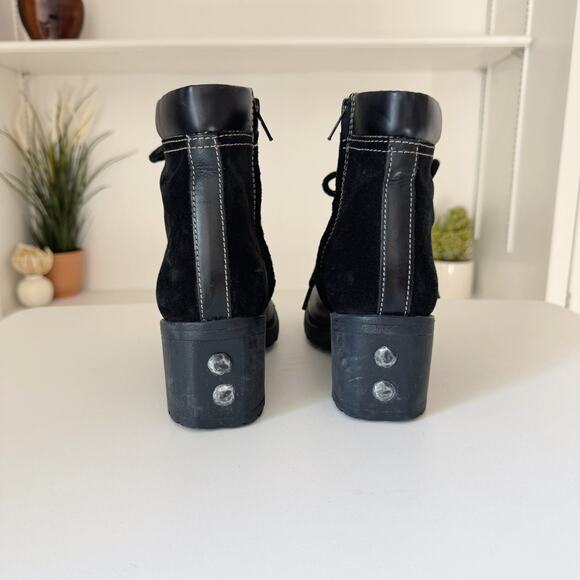 Fly London Black Leather Leal Logger Chunky Heel Combat Boots Size 38/7-7.5 - Picture 3 of 7